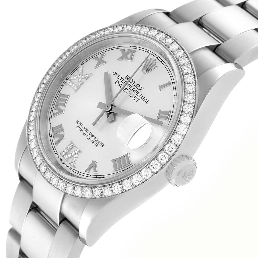 Datejust Silver Diamond Dial Steel Mens Watch 126284