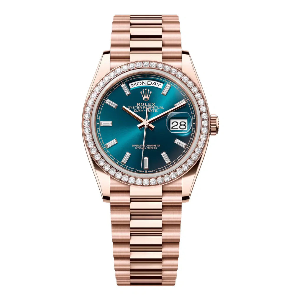 Day-Date 36 128345RBR Everose Gold Blue-Green Dial Diamond Bezel President