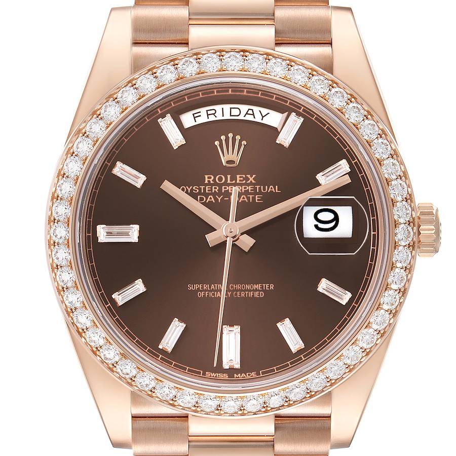 Day-Date 40 President Rose Gold Brown Diamond Mens Watch 228345