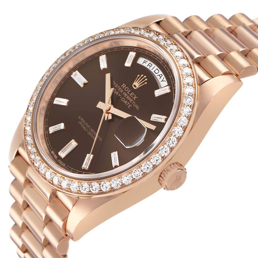 Day-Date 40 President Rose Gold Brown Diamond Mens Watch 228345