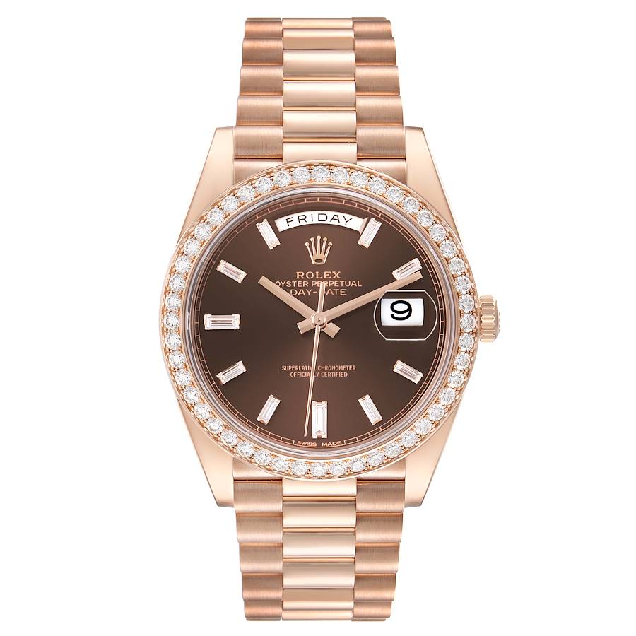 Day-Date 40 President Rose Gold Brown Diamond Mens Watch 228345