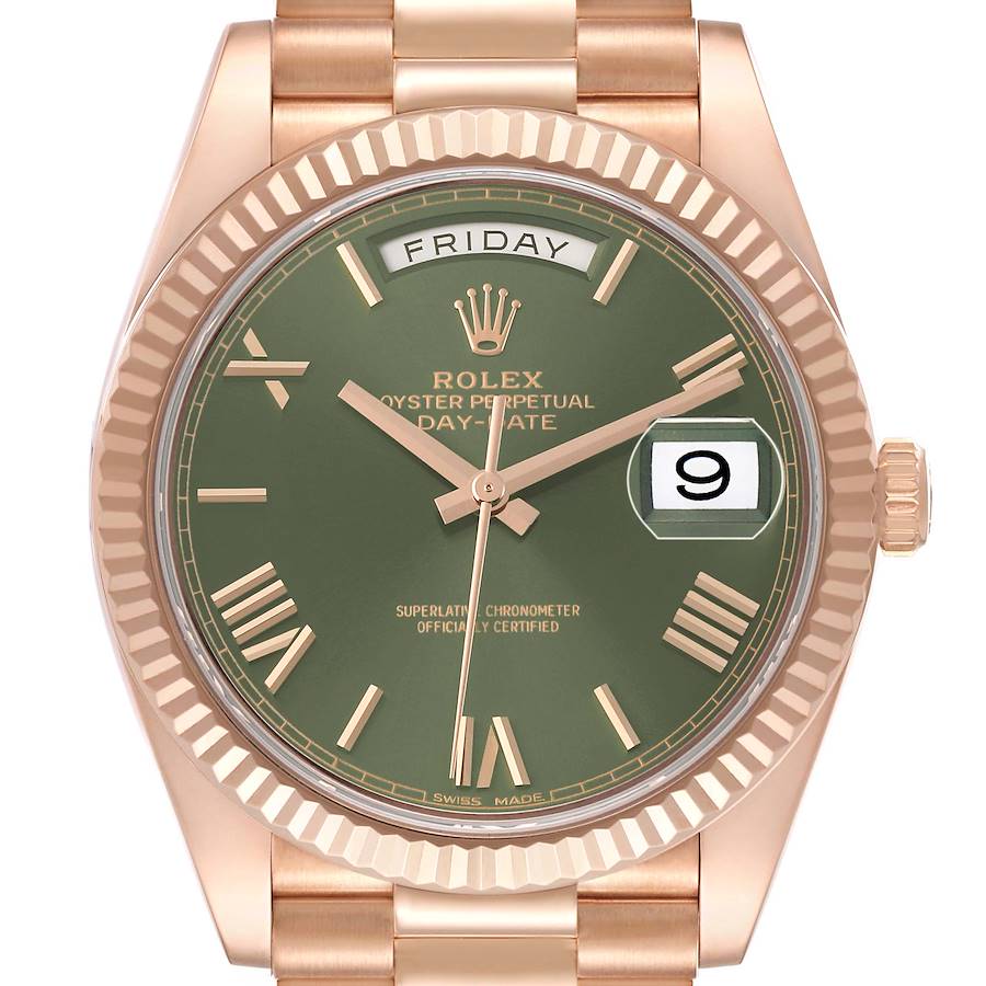 Day-Date 40 President Rose Gold Green Dial Mens Watch 228235 Box Card