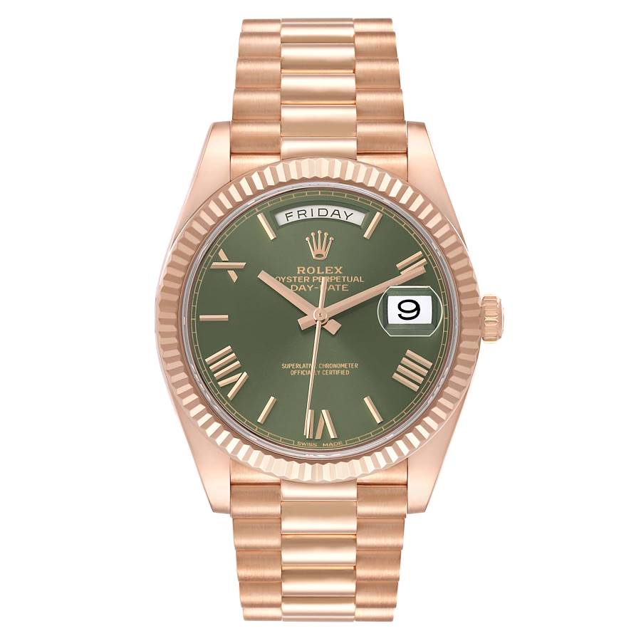 Day-Date 40 President Rose Gold Green Dial Mens Watch 228235 Box Card