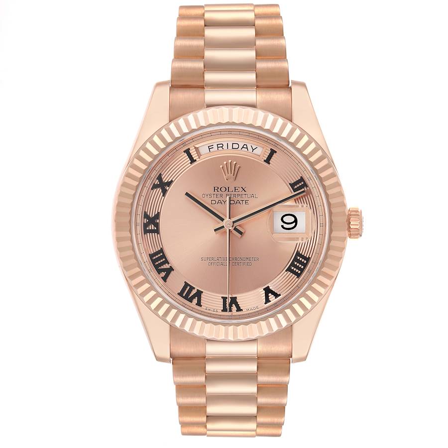 Day-Date II Concentric Roman Dial Rose Gold Mens Watch 218235 Box Card