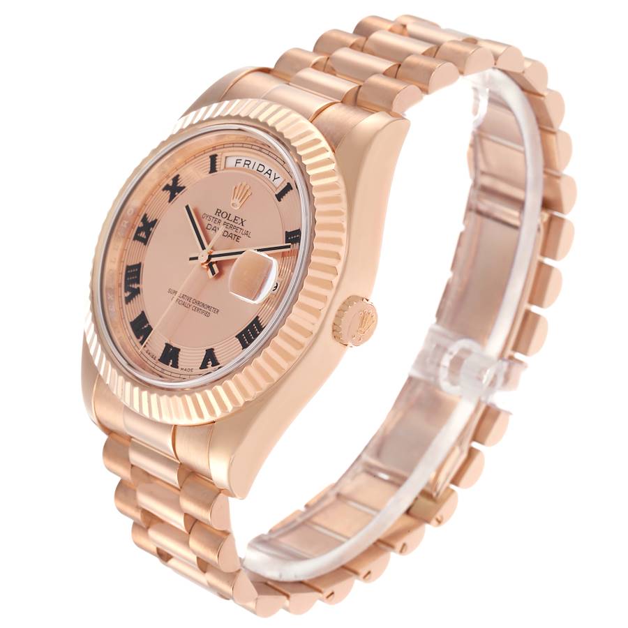 Day-Date II Concentric Roman Dial Rose Gold Mens Watch 218235 Box Card