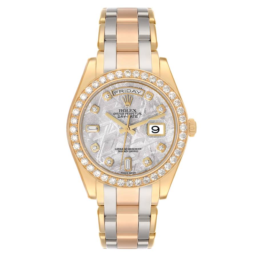 Day-Date Masterpiece Meteorite White Yellow Rose Gold Diamond Watch 18948
