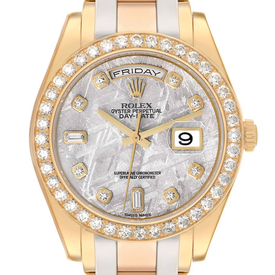Day-Date Masterpiece Meteorite White Yellow Rose Gold Diamond Watch 18948