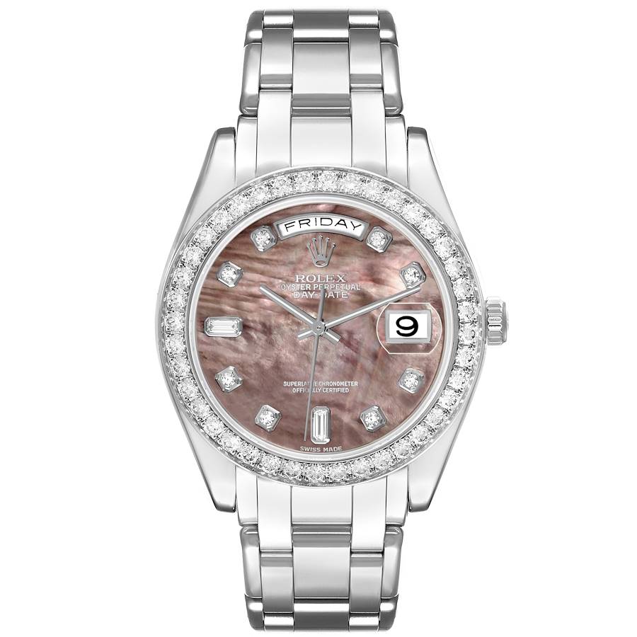 Day-Date Masterpiece Platinum Mother of Pearl Diamond Mens Watch 18946