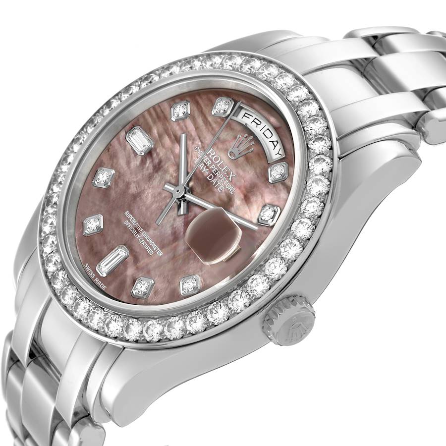 Day-Date Masterpiece Platinum Mother of Pearl Diamond Mens Watch 18946