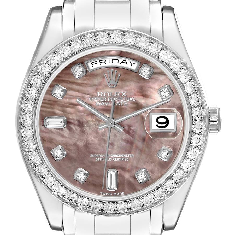 Day-Date Masterpiece Platinum Mother of Pearl Diamond Mens Watch 18946