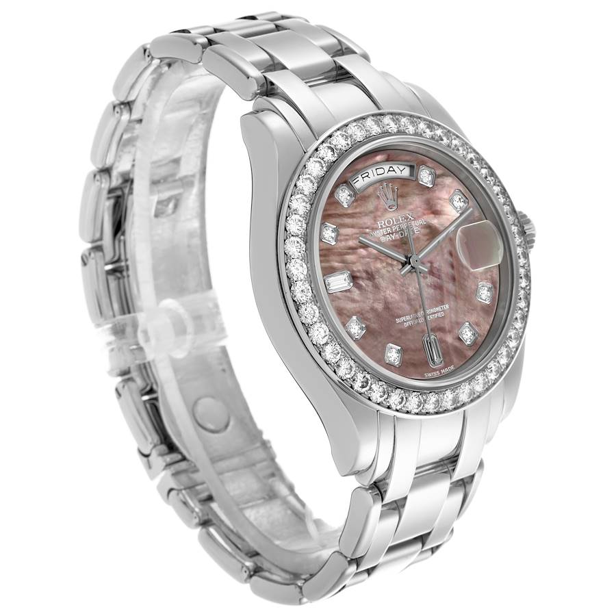Day-Date Masterpiece Platinum Mother of Pearl Diamond Mens Watch 18946