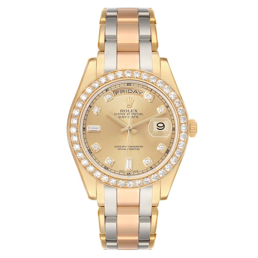 Day-Date Masterpiece White Yellow Rose Gold Diamond Watch 18948 Box Card