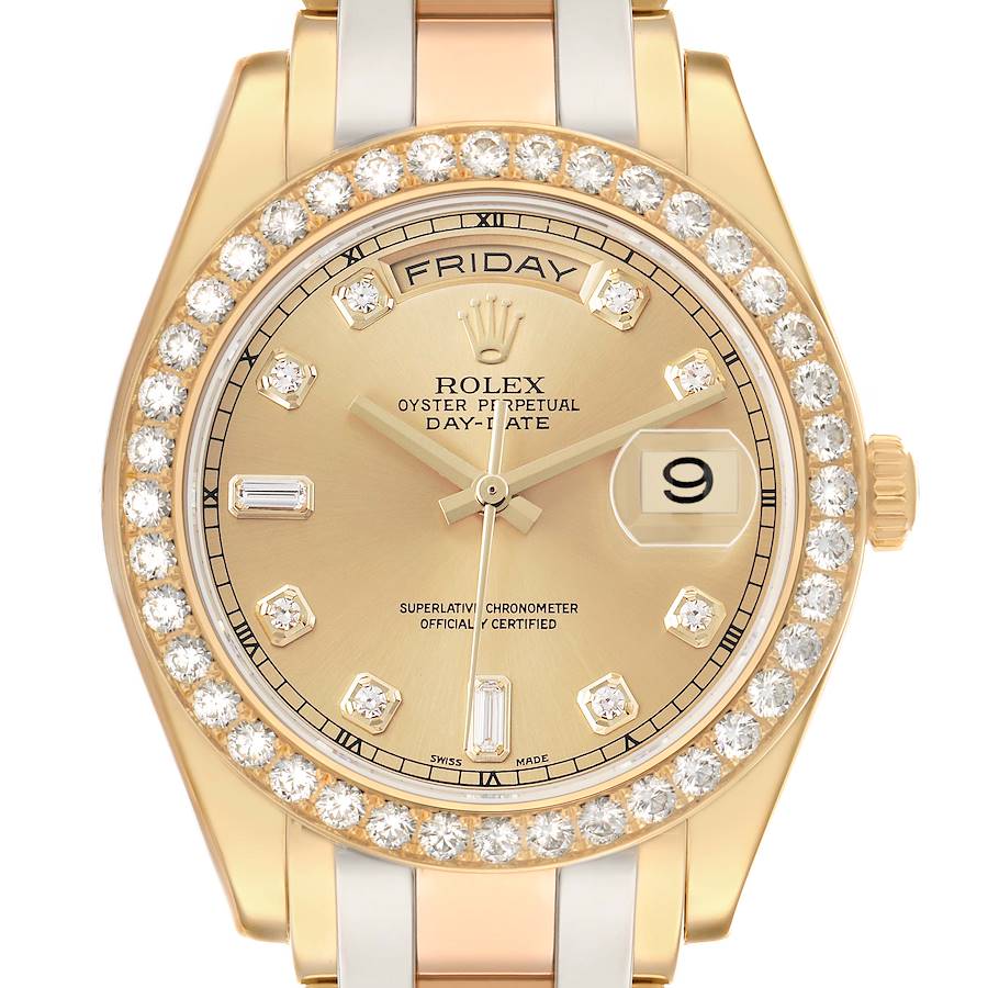 Day-Date Masterpiece White Yellow Rose Gold Diamond Watch 18948 Box Card