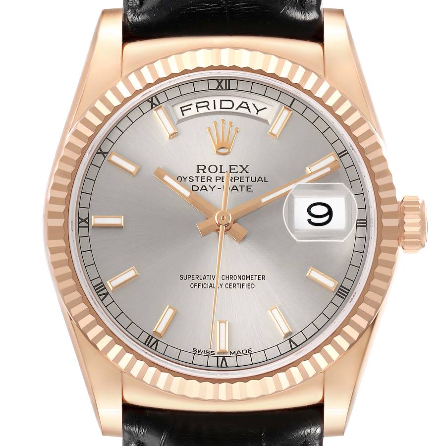 Day-Date Rose Gold Silver Dial Mens Watch 118135