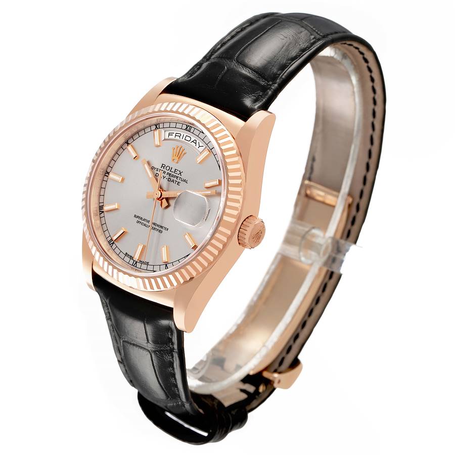 Day-Date Rose Gold Silver Dial Mens Watch 118135