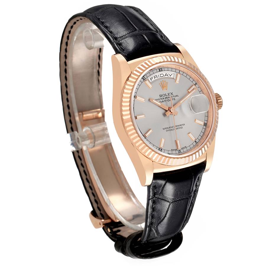 Day-Date Rose Gold Silver Dial Mens Watch 118135