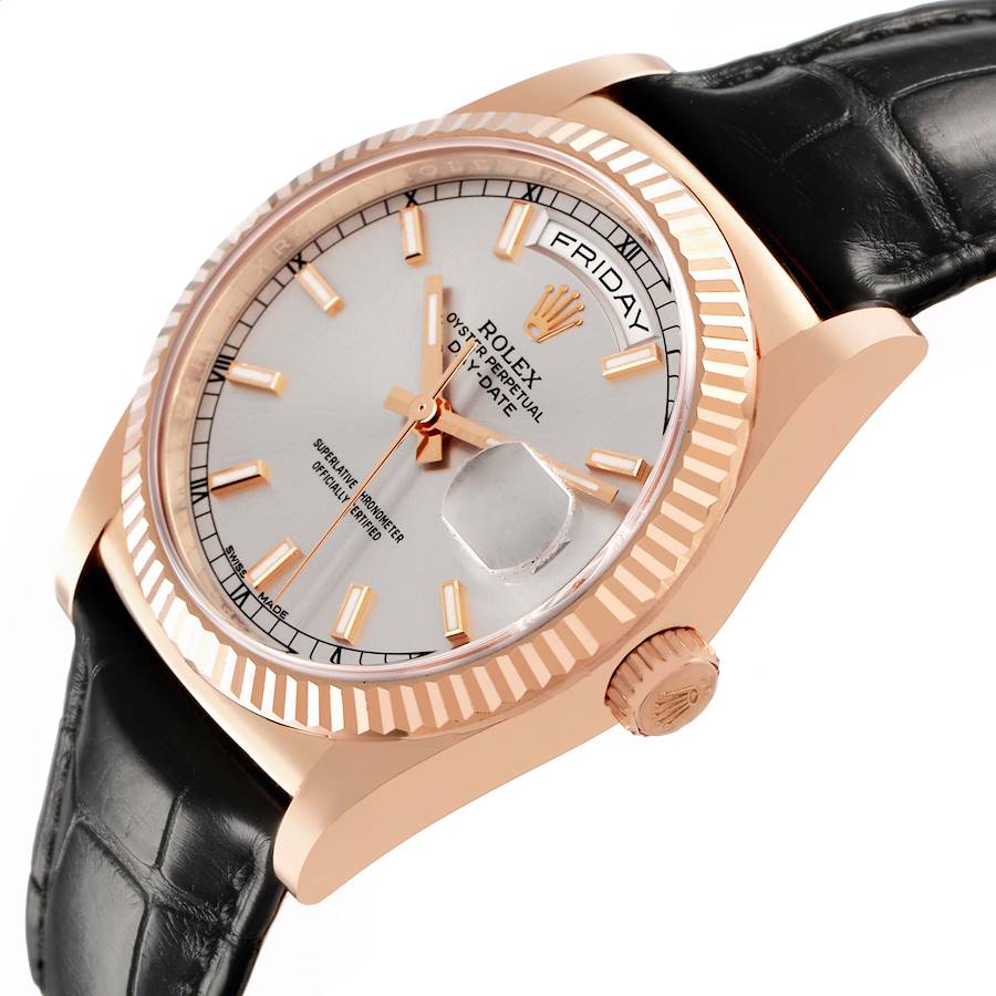 Day-Date Rose Gold Silver Dial Mens Watch 118135