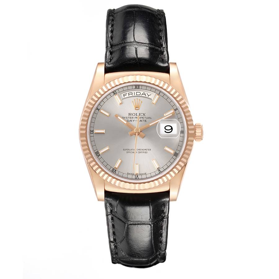 Day-Date Rose Gold Silver Dial Mens Watch 118135