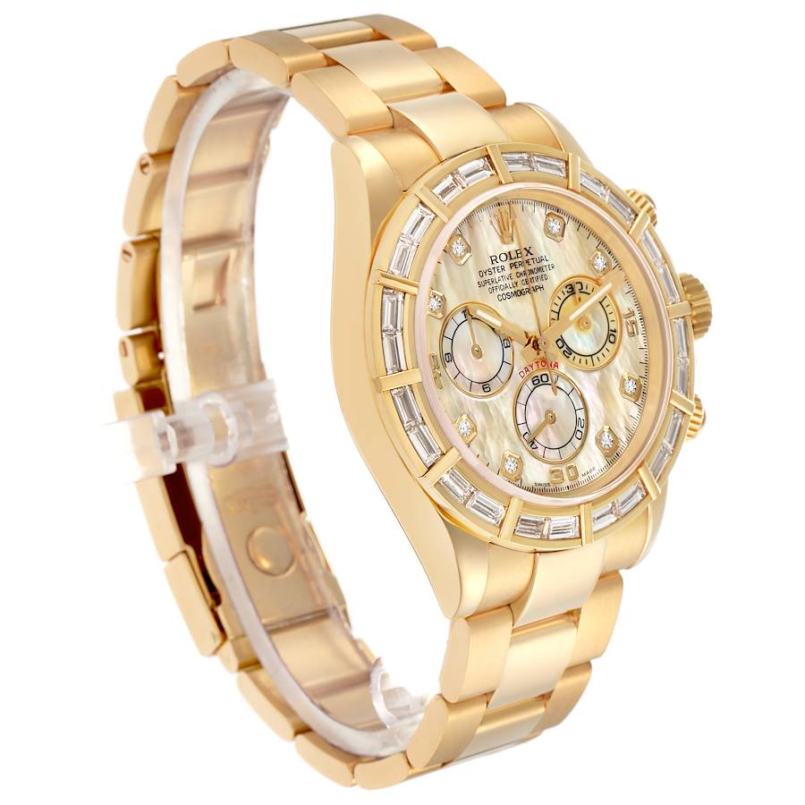 Daytona Yellow Gold MOP Baguette Diamond Bezel Watch 116568 Box Papers