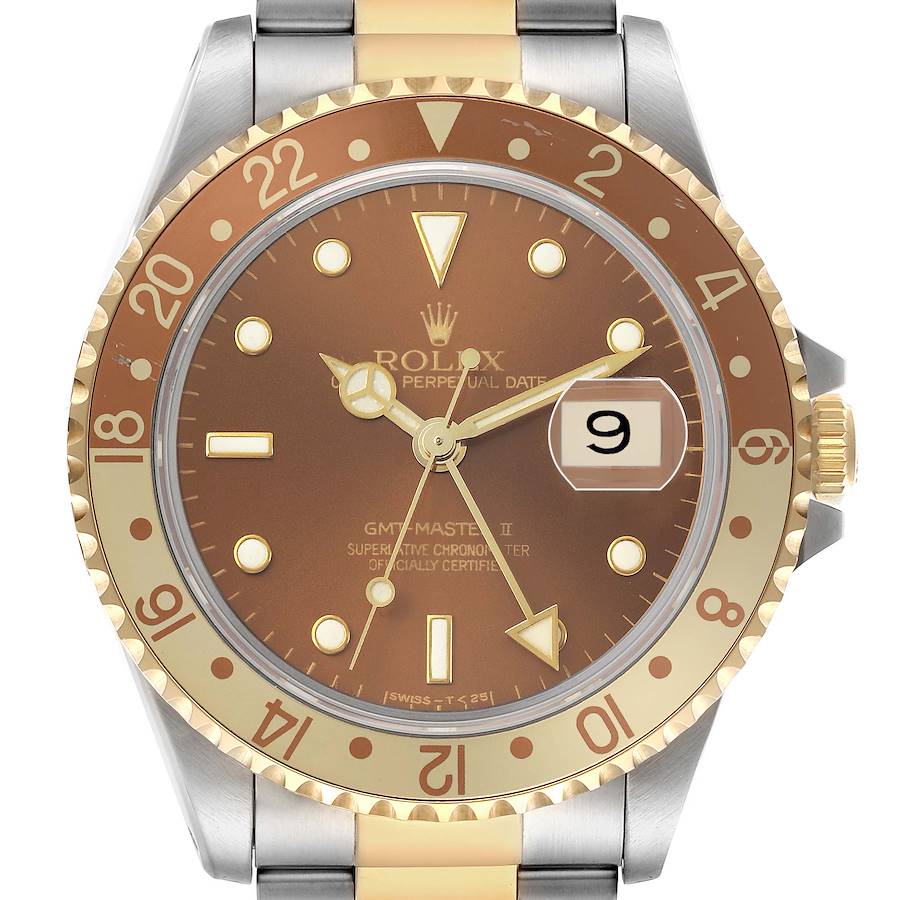 GMT Master II Root Beer Steel Yellow Gold Mens Watch 16713