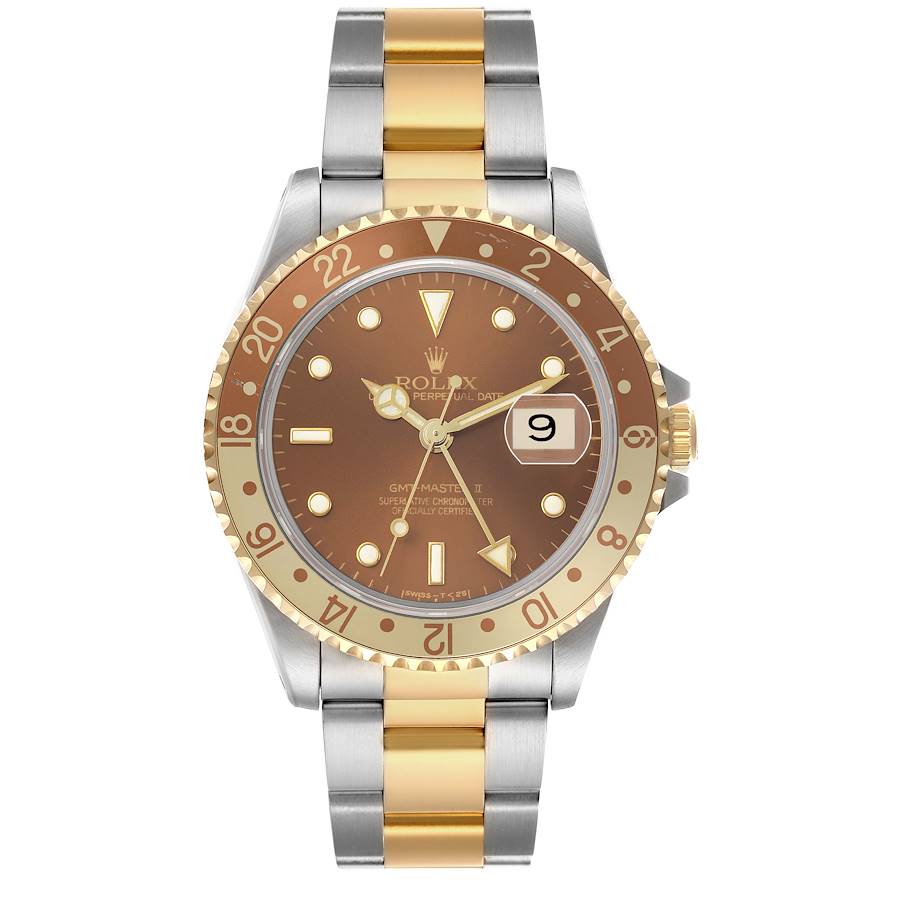 GMT Master II Root Beer Steel Yellow Gold Mens Watch 16713