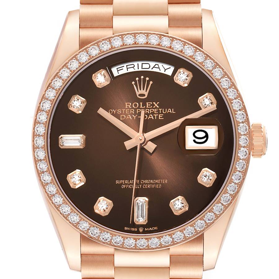 President Day-Date Rose Gold Brown Ombre Diamond Watch 128345