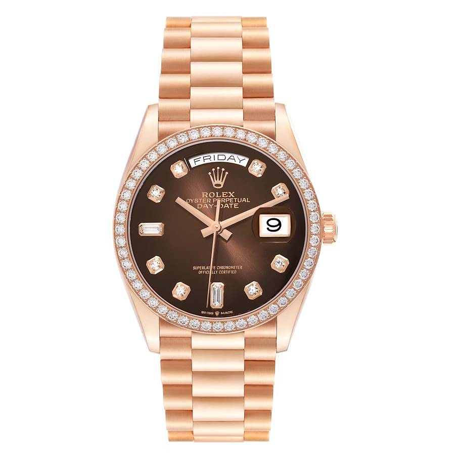 President Day-Date Rose Gold Brown Ombre Diamond Watch 128345