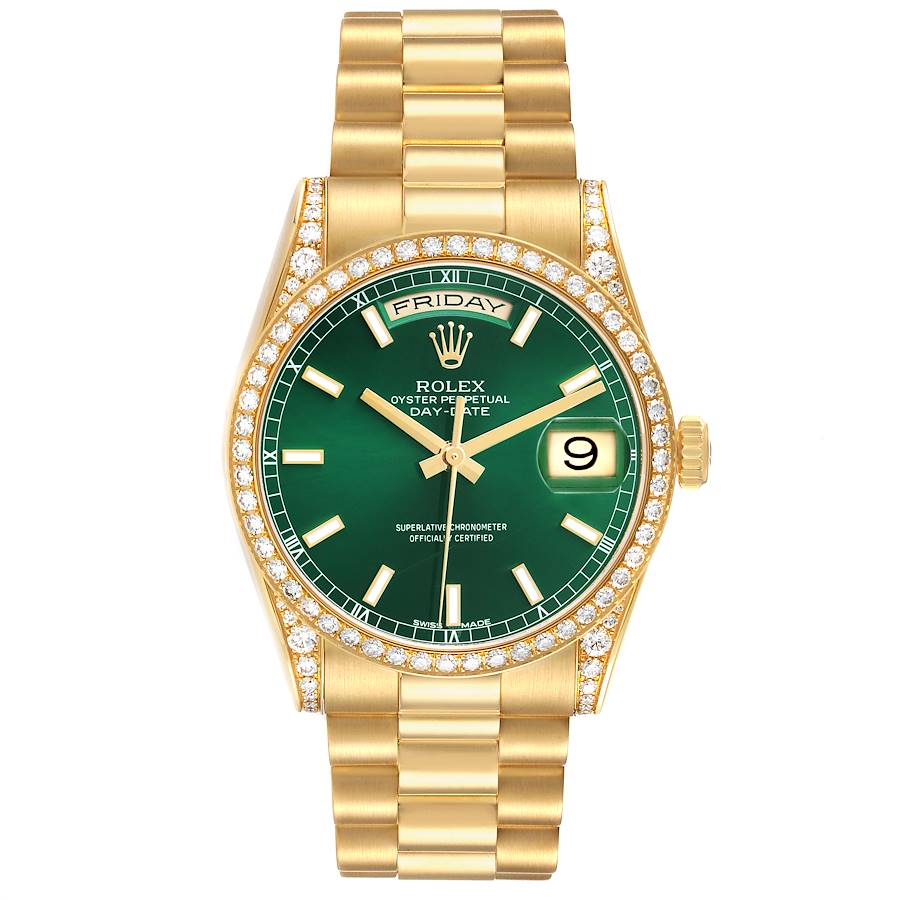 President Day-Date Yellow Gold Diamond Mens Watch 118388 Box Card
