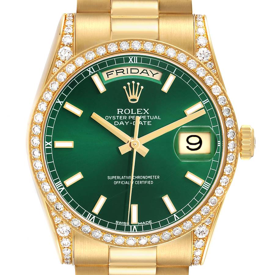 President Day-Date Yellow Gold Diamond Mens Watch 118388 Box Card