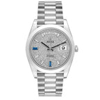 President Day-Date 40 Diamond Sapphire Platinum Mens Watch 228206 Box Card