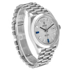 President Day-Date 40 Diamond Sapphire Platinum Mens Watch 228206 Box Card