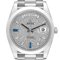 President Day-Date 40 Diamond Sapphire Platinum Mens Watch 228206 Box Card
