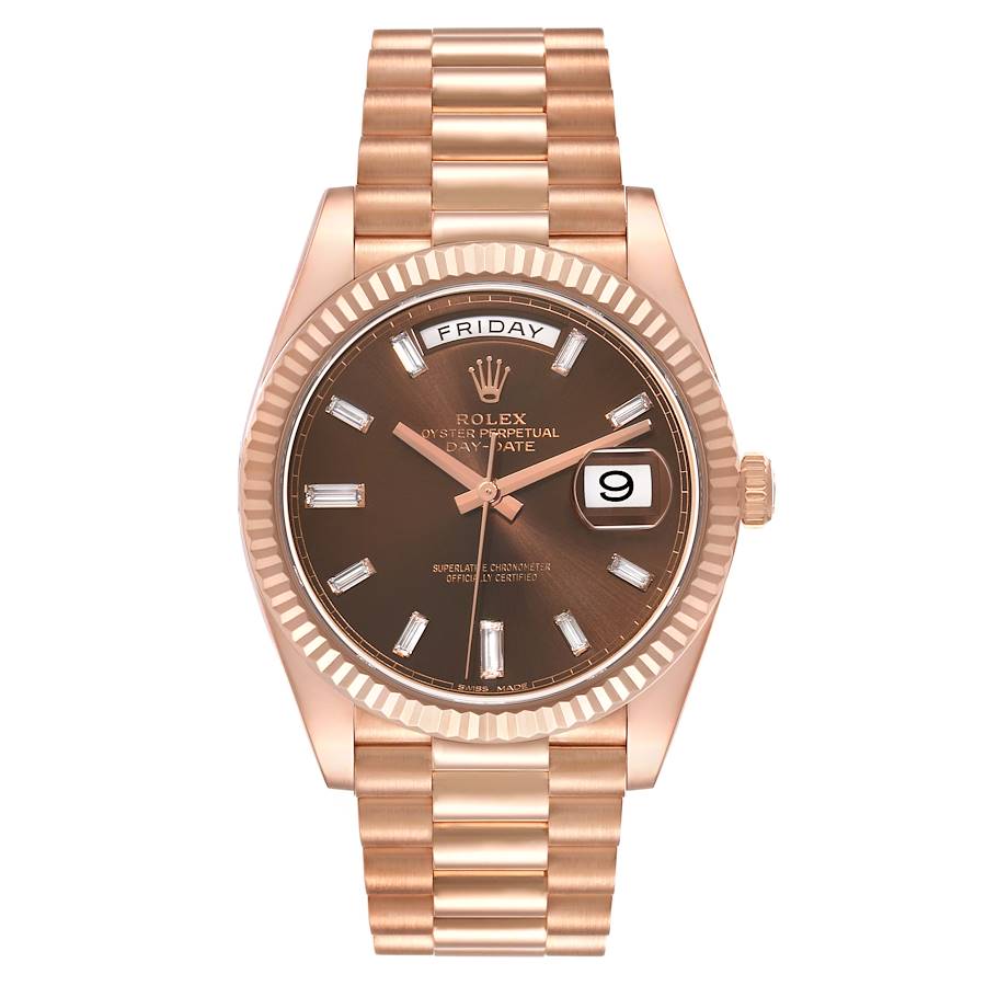 President Day-Date 40 Rose Gold Chocolate Diamond Watch 228235 Box Card
