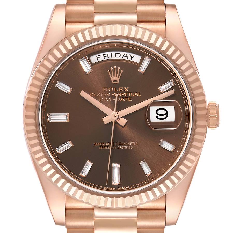 President Day-Date 40 Rose Gold Chocolate Diamond Watch 228235 Box Card
