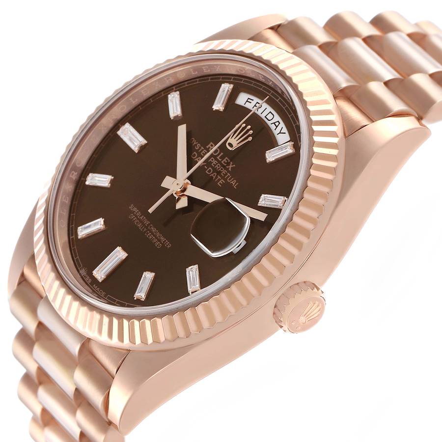 President Day-Date 40 Rose Gold Chocolate Diamond Watch 228235 Box Card