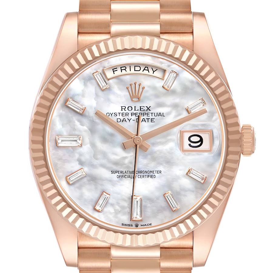 President Day-Date 40 Rose Gold MOP Diamond Watch 228235 Box Card