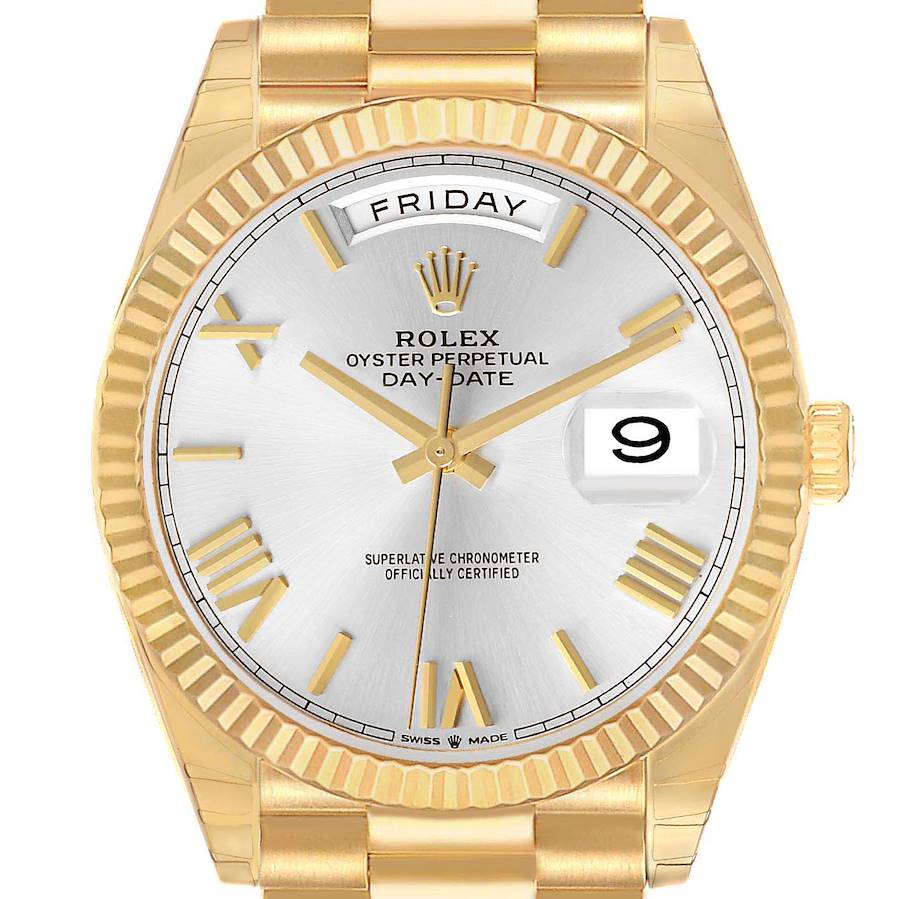 President Day-Date 40 Silver Roman Dial Yellow Gold Mens Watch 228238