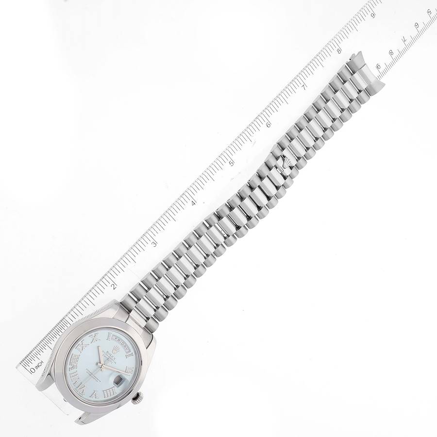 President Day-Date II Platinum Blue Diamond Dial Mens Watch 218206 Box Card