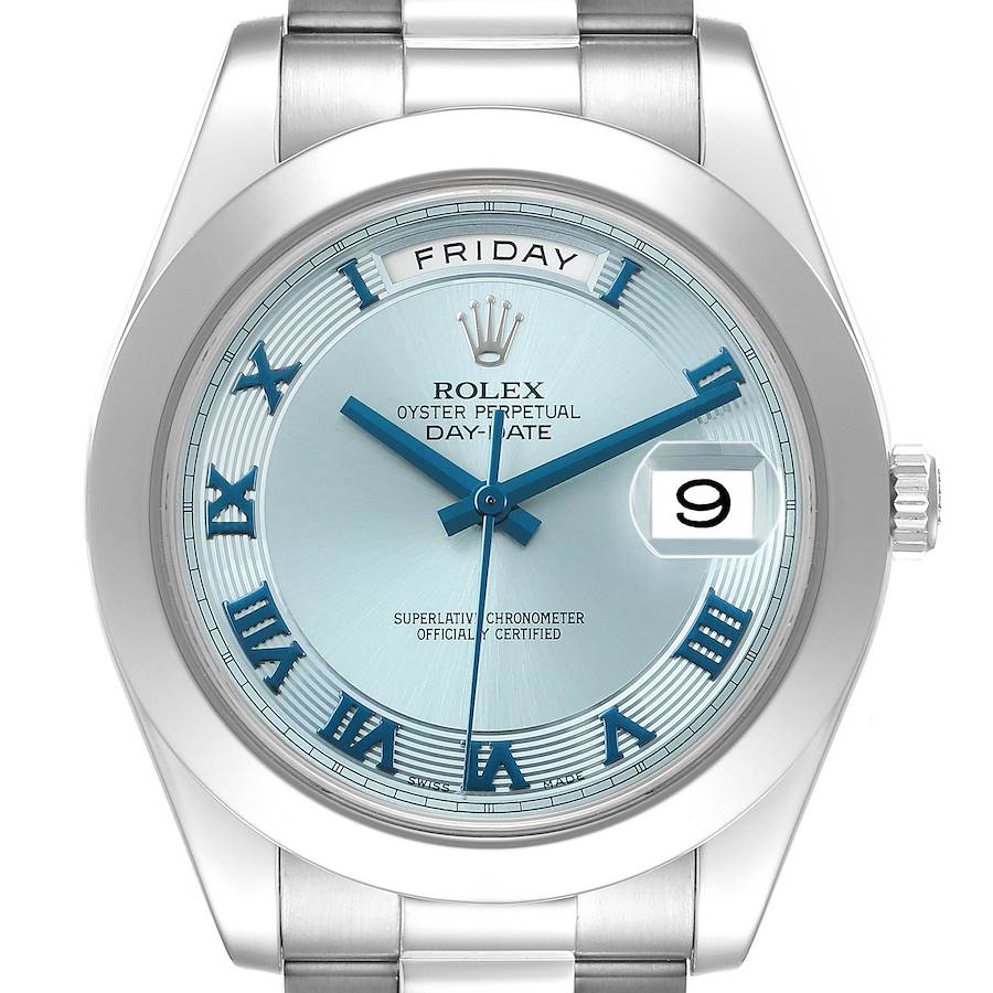 President Day-Date 41 Platinum Ice Blue Dial Mens Watch 218206