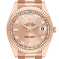 President Day-Date II 41 Rose Gold Diamond Mens Watch 218235 Box Card