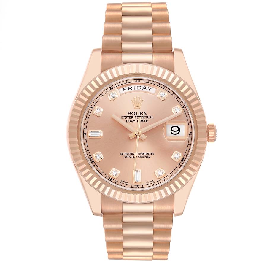 President Day-Date II 41 Rose Gold Diamond Mens Watch 218235 Box Card