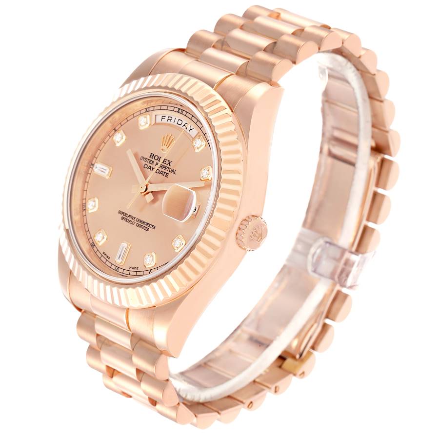 President Day-Date II 41 Rose Gold Diamond Mens Watch 218235 Box Card