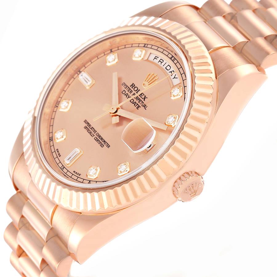 President Day-Date II 41 Rose Gold Diamond Mens Watch 218235 Box Card