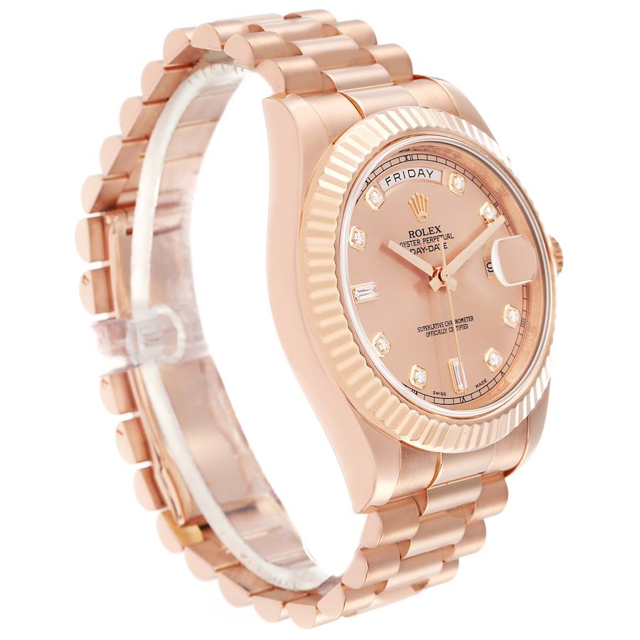 President Day-Date II 41 Rose Gold Diamond Mens Watch 218235 Box Card