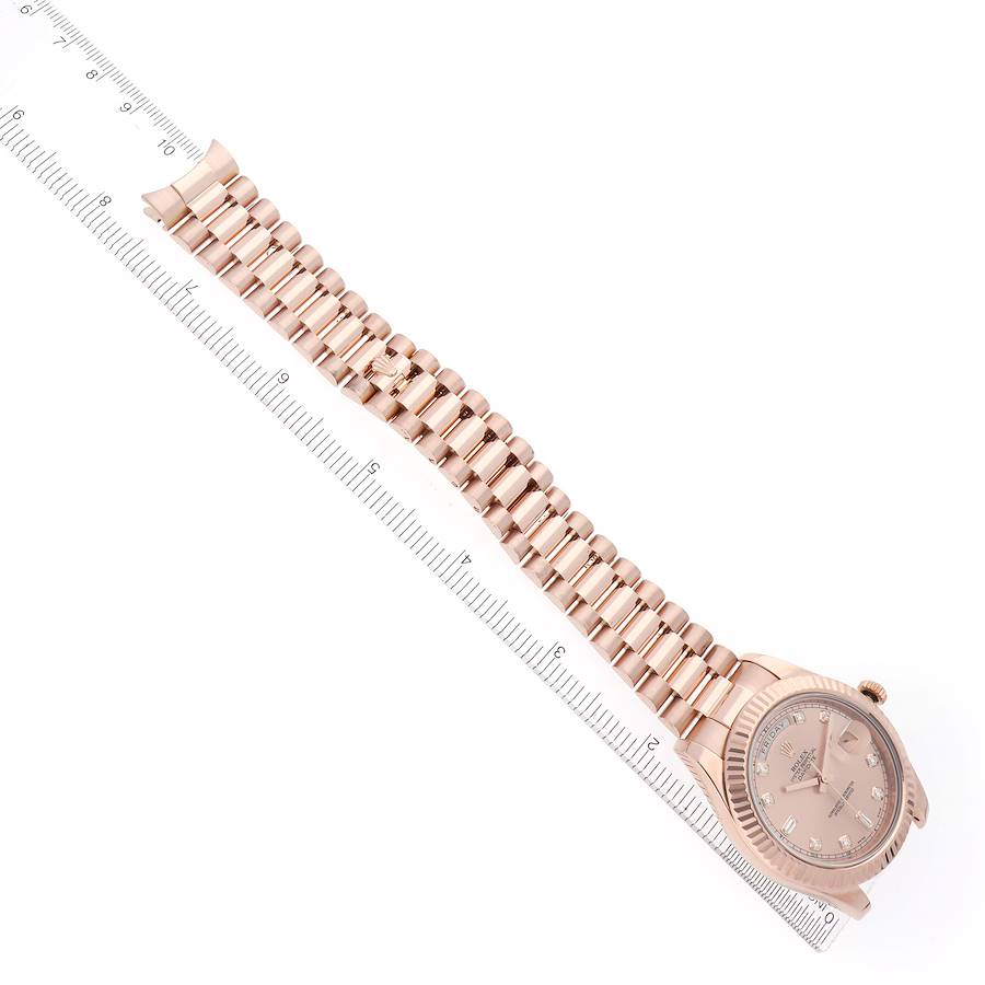 President Day-Date II 41 Rose Gold Diamond Mens Watch 218235 Box Card