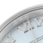 President Day-Date II Platinum Blue Diamond Dial Mens Watch 218206 Box Card