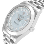 President Day-Date II Platinum Blue Diamond Dial Mens Watch 218206 Box Card