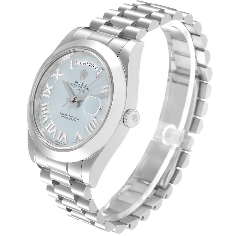 President Day-Date II Platinum Blue Diamond Dial Mens Watch 218206 Box Card