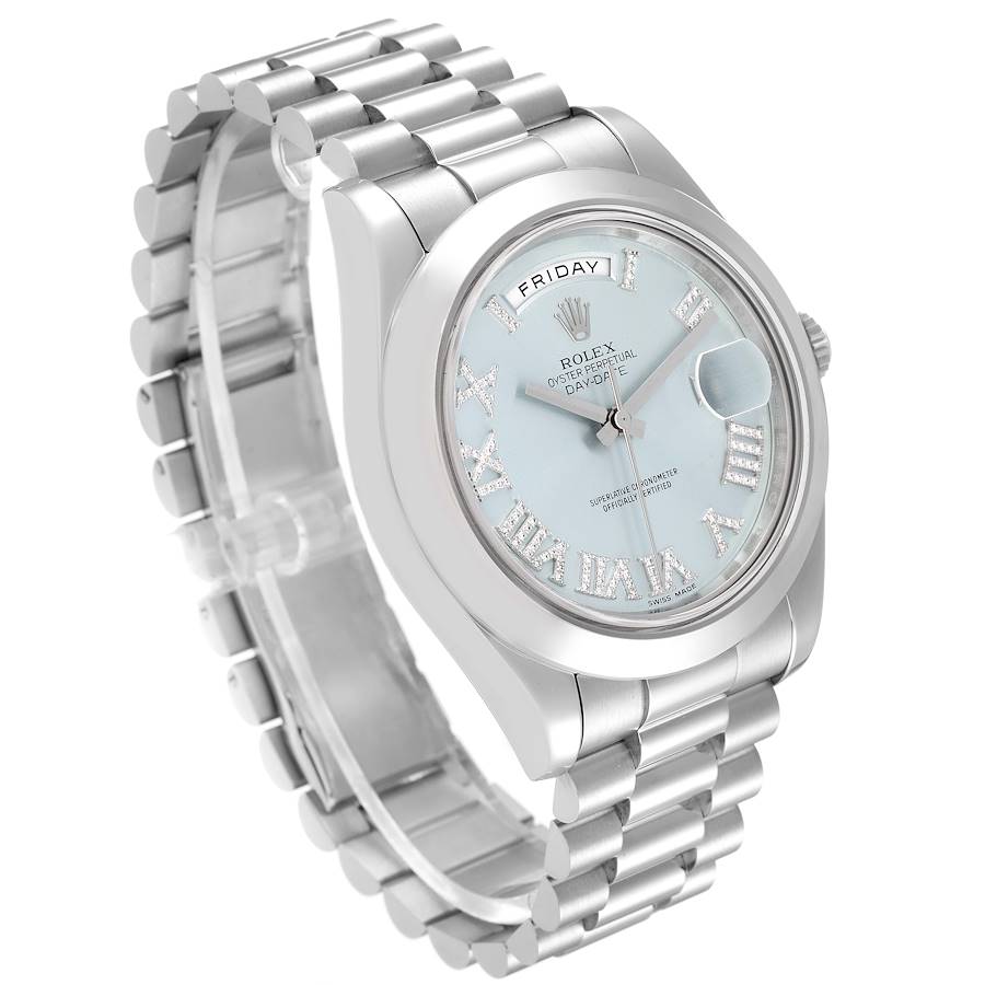 President Day-Date II Platinum Blue Diamond Dial Mens Watch 218206 Box Card