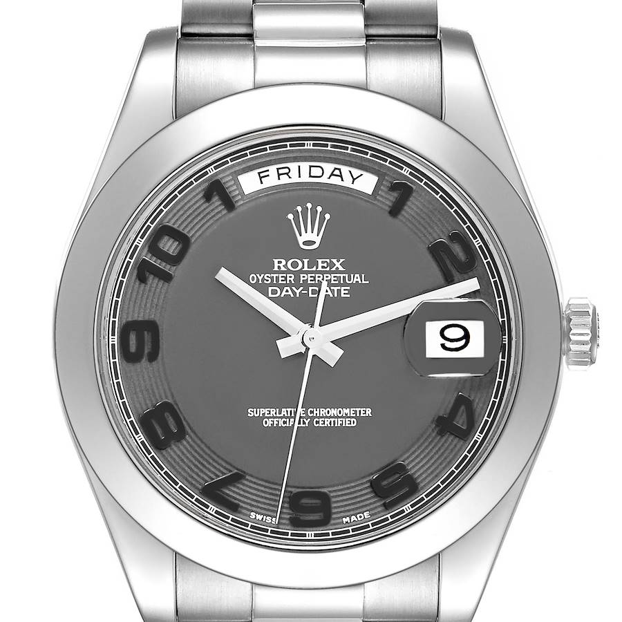 President Day-Date II Matte Black Dial Platinum Mens Watch 218206 Box Card